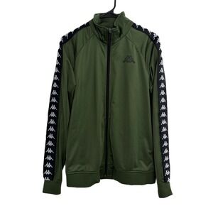 Kappa Track Jacket Mens Large Green Full Zip Outdoors Logo Stripe Sleeve
